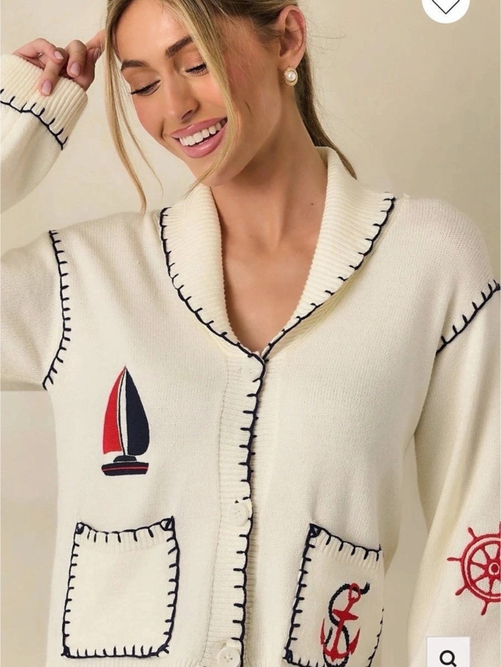 NWT Knot Your Average Contrast Stitch Embroider Cardigan Sweater - XS